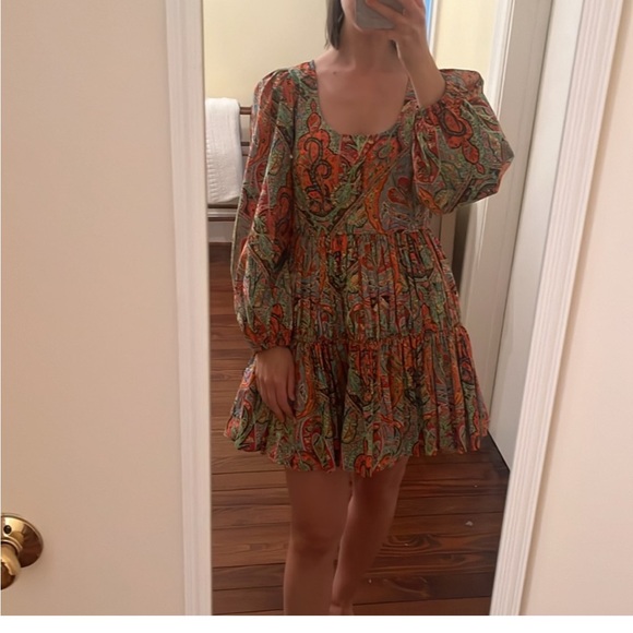 Rhode Resort Pleated Rainbow Heart Print Long Sleeve Mini Dress Size XS - Picture 2 of 5